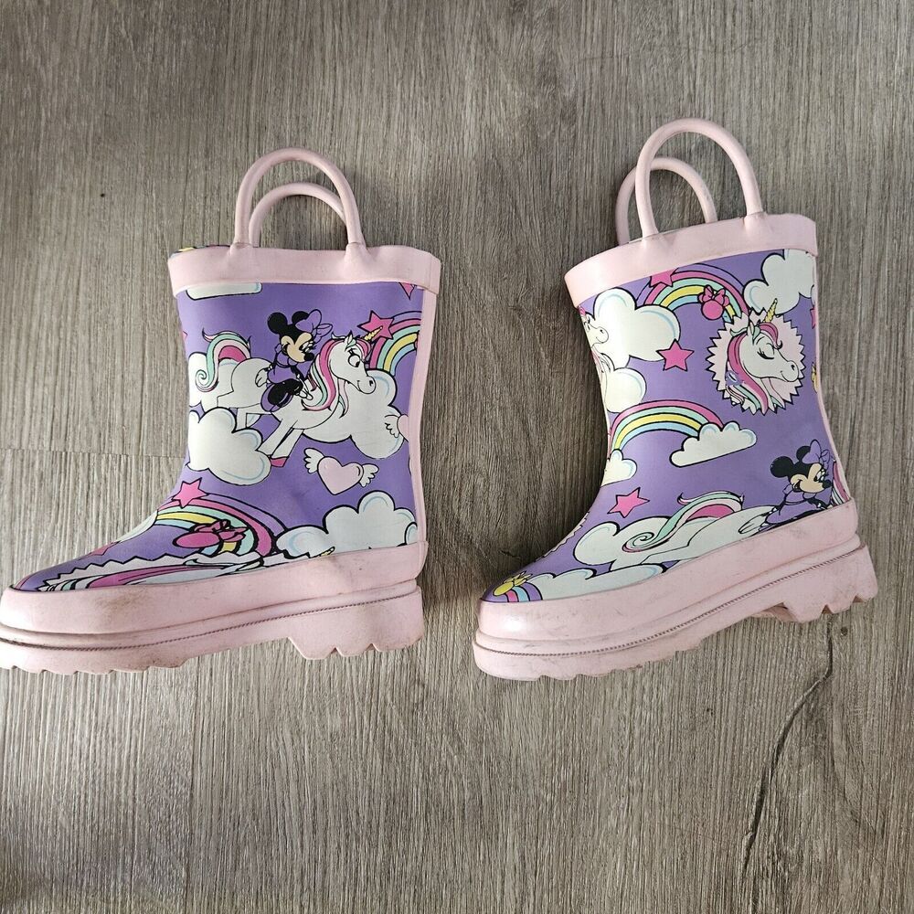 Disney Rain Boots Little Girls Size 7 Pink Minnie Mouse Unicorn Rain Boots